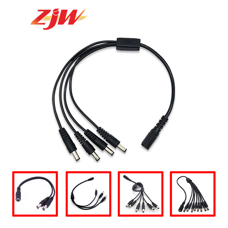 ZJW DC Power 1 to 2 3 4 6 8 Way Splitter Connector Plug Cable 5.5mm*2.1mm for CCTV Camera LED