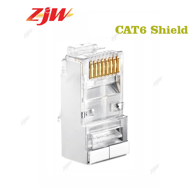 ZJW 100 Pcs 8P8C RJ45 Connector Cat5e Cat6 connector Cat6 with Shield Connector