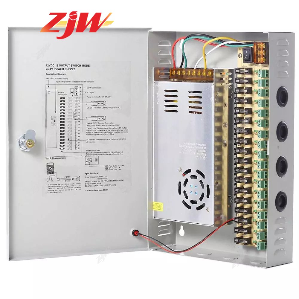 ZJW 4/9/18 Channel 12V 5A/10A/20A/30A Fused Centralized Distributed Power Supply  With Box