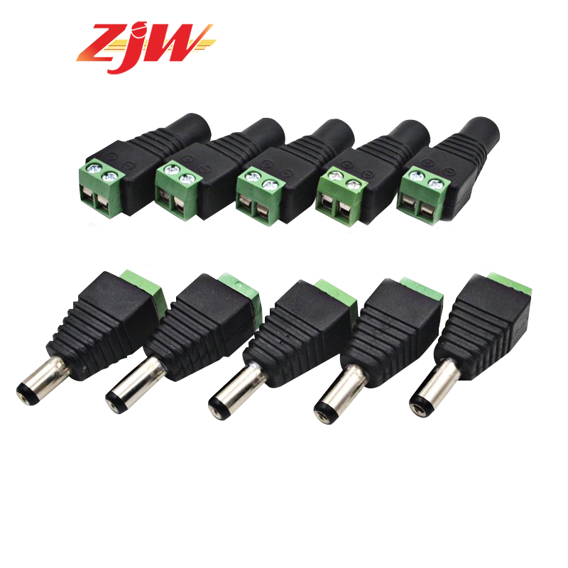 ZJW 5pcs/ 5pair DC Barrel Jack Adaptor CCTV Connectors 5.5 x 2.1mm CCTV Male/ Female Connectors