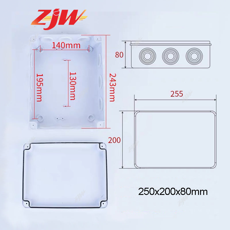ZJW IP65 Waterproof CCTV Junction Box Enclosure 255x200x80mm 150x150x70mm Outdoor Box