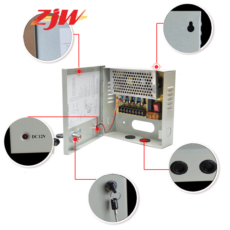 ZJW 4 Channel 12V 5A Fused Centralized Distributed Power Supply Power dapt With Box 5CH for CCTV