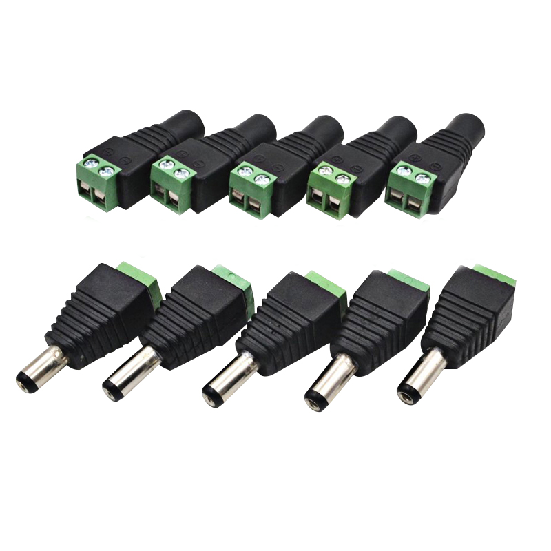 ZJW 5pcs/ 5pair DC Barrel Jack Adaptor CCTV Connectors 5.5 x 2.1mm CCTV Male/ Female Connectors