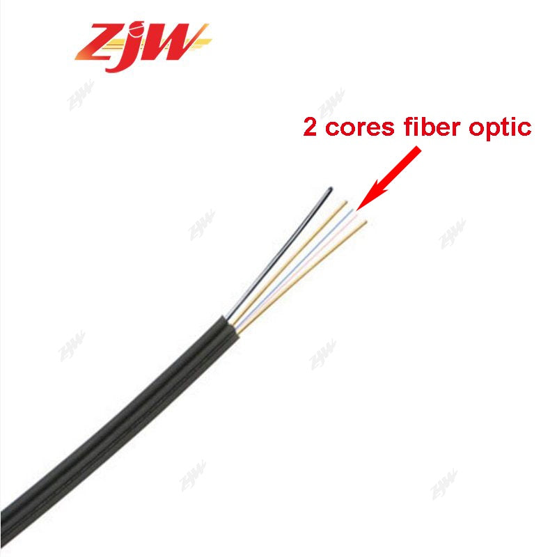 ZJW 2000 meters 2 Core Fiber Optic Cable 2KM 3 Steel Wire Outdoor G657 FTTH Fiber Optic Wire Cable