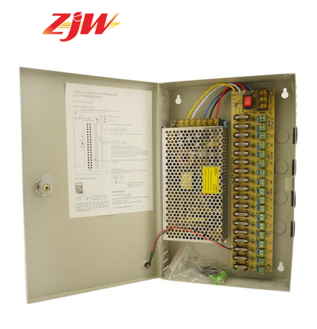 ZJW 18 Channel 12V 20A Fused Centralized Distributed Power Supply Power dapt With Box 18CH for CCTV