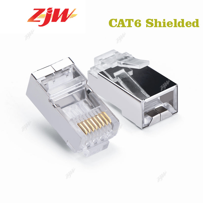 ZJW 100 Pcs 8P8C RJ45 Connector Cat5e Cat6 connector Cat6 with Shield Connector