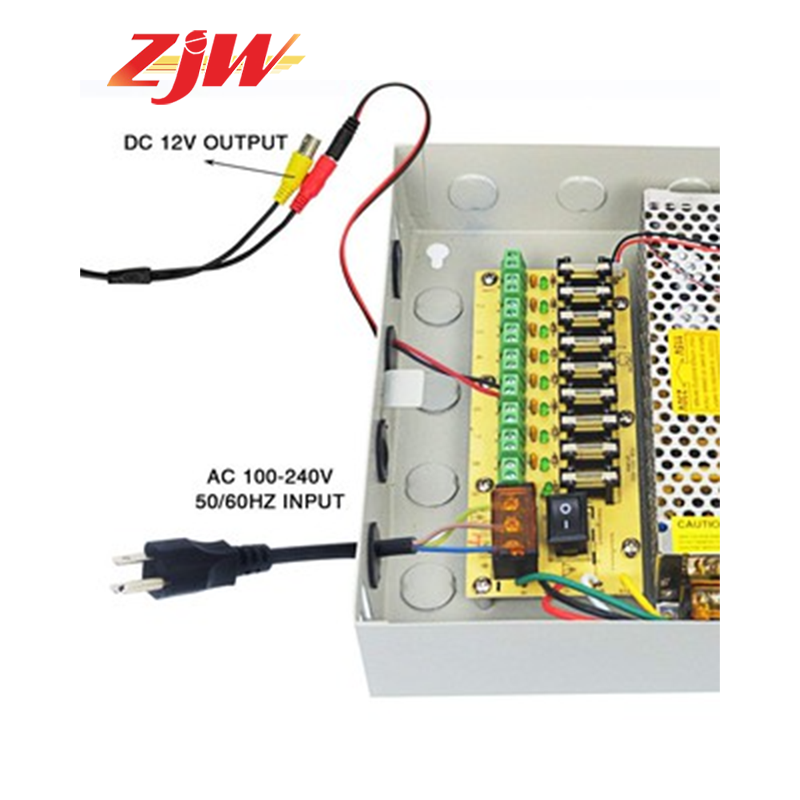 ZJW 9 Channel 12V 10A Fused Centralized Distributed Power Supply Power dapt With Box 9CH for CCTV