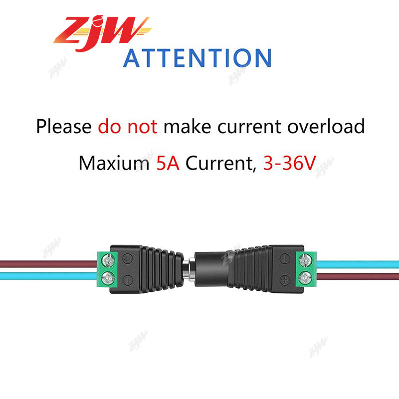 ZJW 5pcs/ 5pair DC Barrel Jack Adaptor CCTV Connectors 5.5 x 2.1mm CCTV Male/ Female Connectors