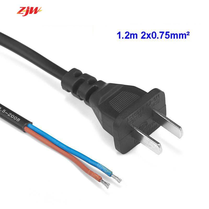 ZJW 2 Pin Power Cable US Type Power Cord Line 2 Prong Plug Cable 1.2 Meters