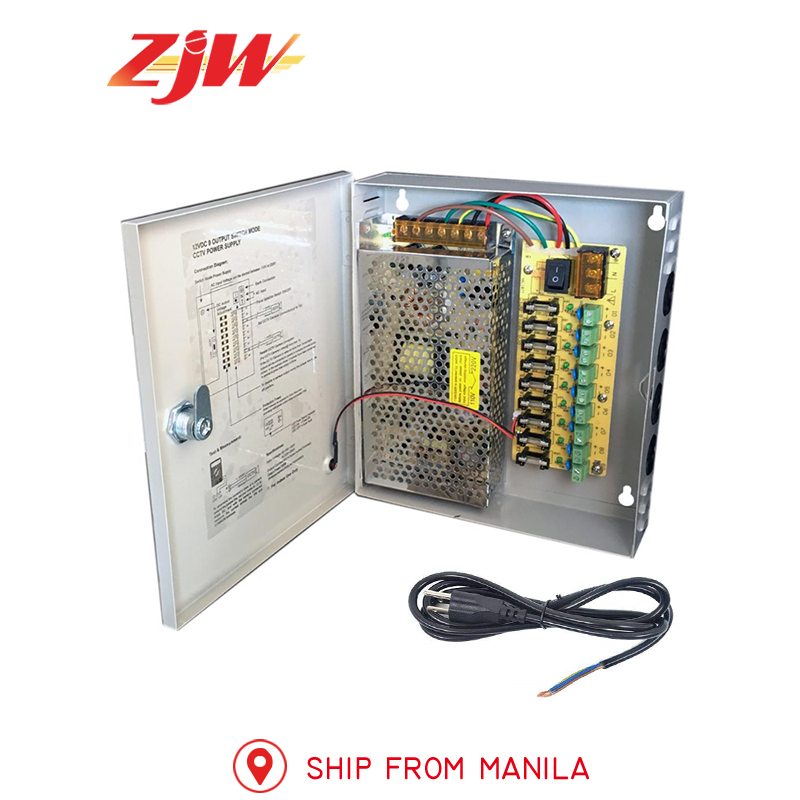 ZJW 9 Channel 12V 10A Fused Centralized Distributed Power Supply Power dapt With Box 9CH for CCTV