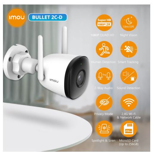 IMOU Bullet 2C 1080P / 4MP H265 Wi-Fi IP/CCTV Camera Outdoor IP67 Weatherproof AI Human Detection