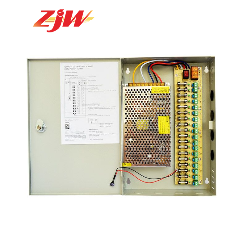 ZJW 18 Channel 12V 20A Fused Centralized Distributed Power Supply Power dapt With Box 18CH for CCTV
