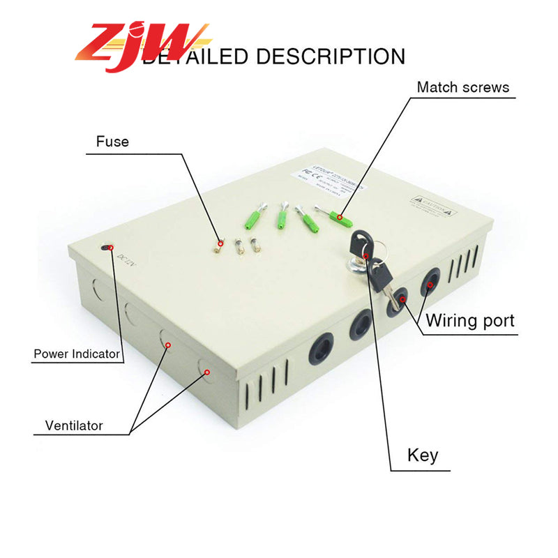 ZJW 18 Channel 12V 20A Fused Centralized Distributed Power Supply Power dapt With Box 18CH for CCTV