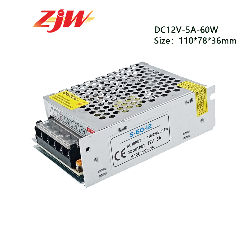 ZJW 12V 5A Centralized Power Supply 12V 60W Power Adapt AC TO DC for Led Sign CCTV Camera