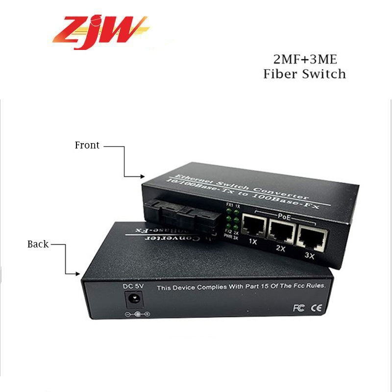 ZJW 10/100M Media Converter 2 SC Port 2 / 4 RJ45 Port Transceiver Fiber Switch 2MF+2ME 2MF+4MF(1PC)
