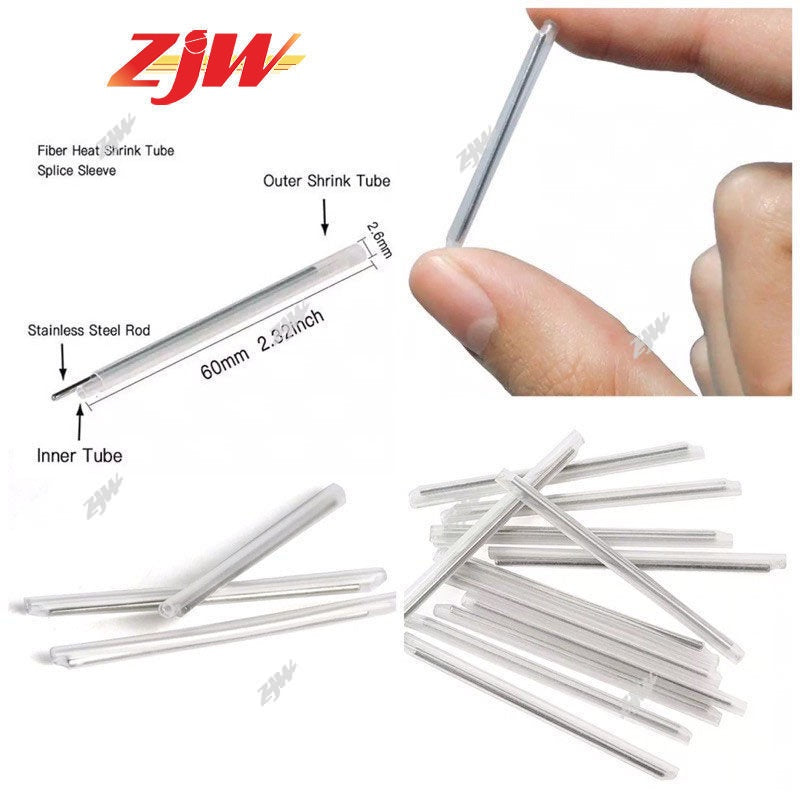 ZJW 100pcs 60mm Fiber Sleeves Fiber Heat Shrink Tube Fiber Pipe Fusion Splicer Protection Sleeve