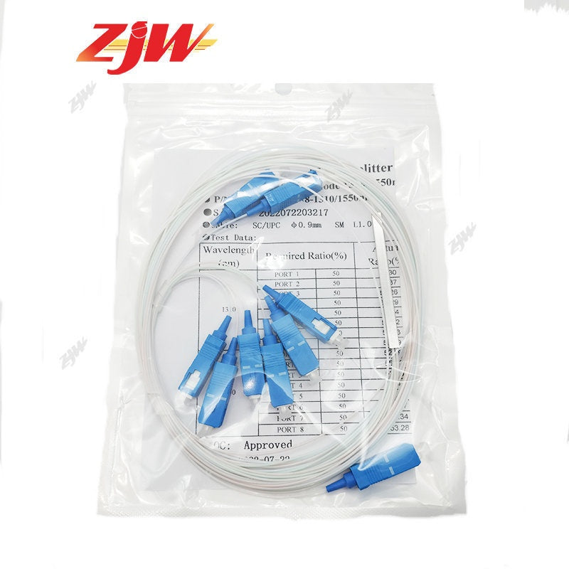 ZJW 1x2 1x4 1X8 1x16  PLC Splitter SC/UPC SM 0.9mm G657A1 PVC 1m FTTH Fiber Optic Splitter