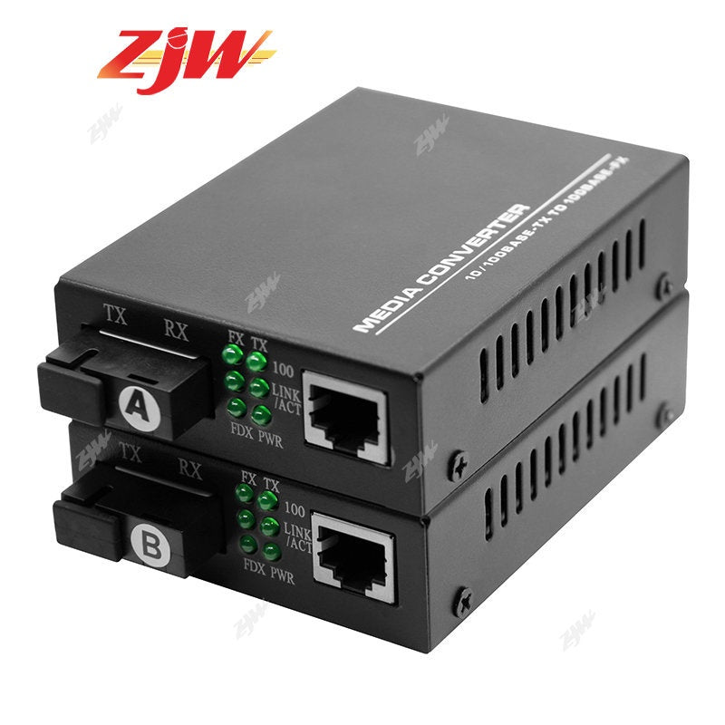 ZJW SC Fiber Transceiver Media Converter Optical Fiber Single Fiber Converter 25km 10/100M M20(P)