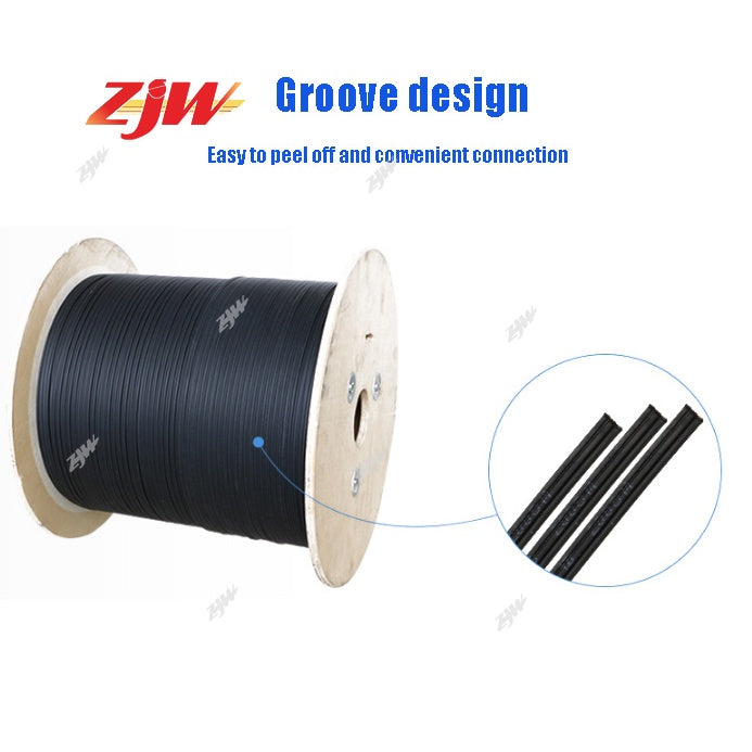 ZJW FTTH Fiber Optic Cable 1KM Fiber Optic Cable 2KM 3 Steel Wire 1KM 2KM Pure Black FOC