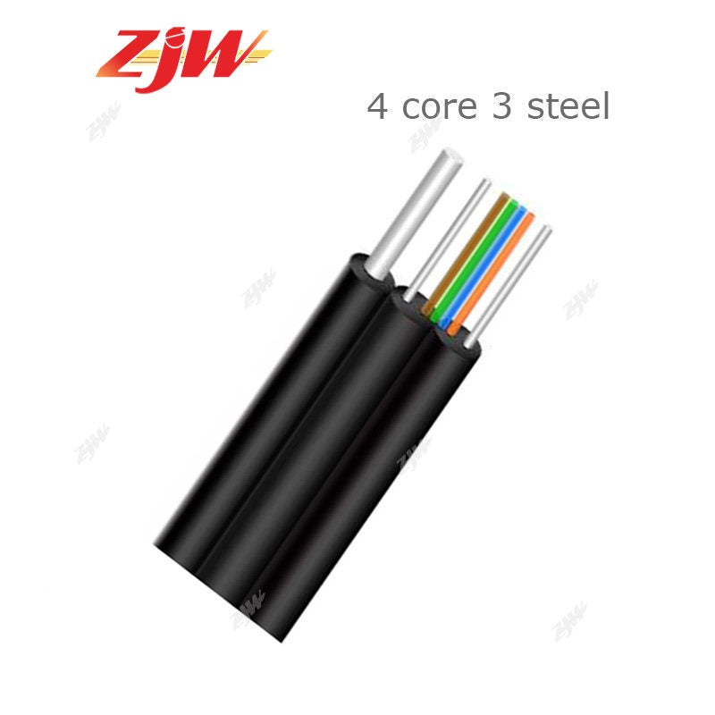 ZJW FTTH Fiber Optic Cable 1KM Fiber Optic Cable 2KM 3 Steel Wire 1KM 2KM Pure Black FOC