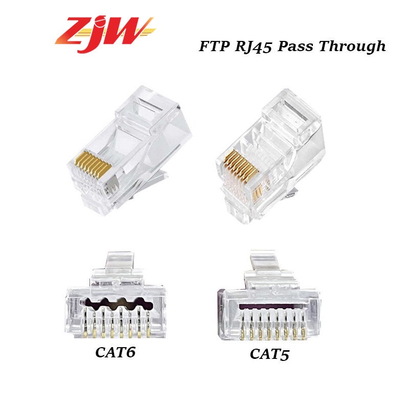ZJW 100Pcs CAT5/CAT6 FTP RJ45 Pass Through RJ45 Connector Unshielded Cat5 Cat5e Cat6 Connector