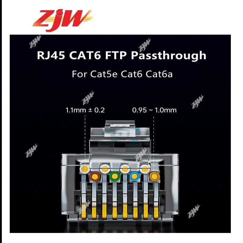 ZJW 100Pcs CAT5/CAT6 FTP RJ45 Pass Through RJ45 Connector Unshielded Cat5 Cat5e Cat6 Connector