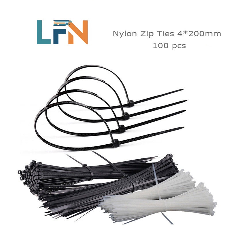ZJW Nylon Zip Ties 4*200mm( PACK OF 100) Cable Ties Strength Tie Wraps for Tying Cables, Wires