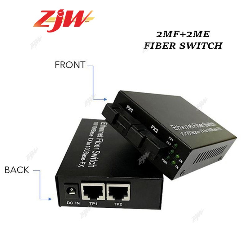 ZJW 10/100M Media Converter 2 SC Port 2 / 4 RJ45 Port Transceiver Fiber Switch 2MF+2ME 2MF+4MF(1PC)