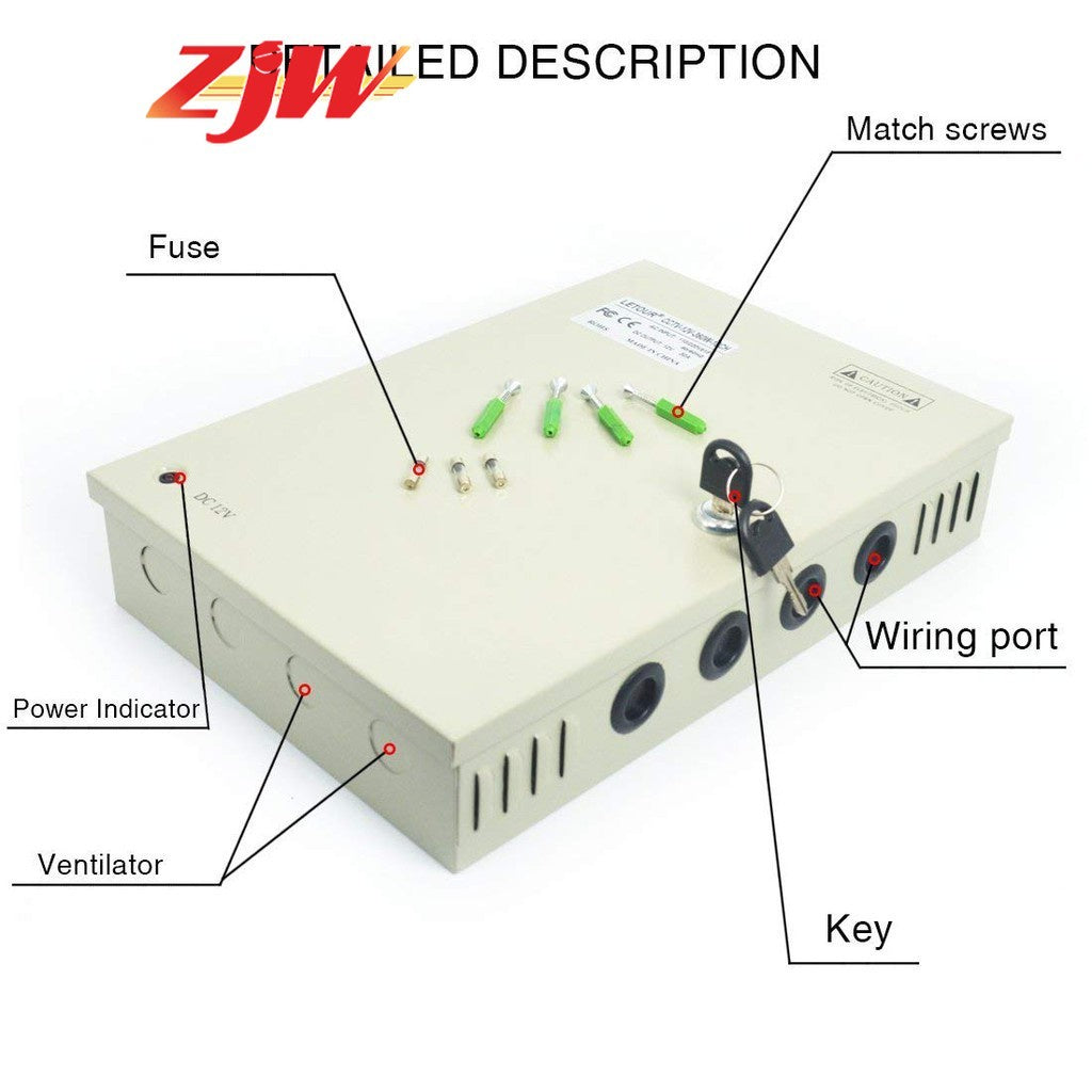ZJW 18 Channel 12V 30A Fused Centralized Distributed Power Supply Power dapt With Box 18CH for CCTV