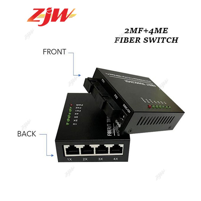 ZJW 10/100M Media Converter 2 SC Port 2 / 4 RJ45 Port Transceiver Fiber Switch 2MF+2ME 2MF+4MF(1PC)