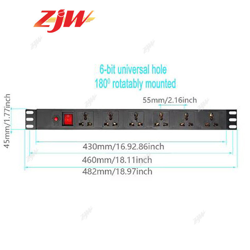 ZJW PDU 6 Slot Power Strip Unit for Data Cabinet Rack High Quality 6 Gang