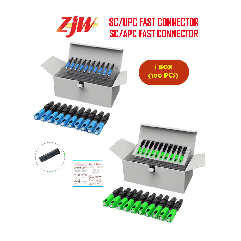 ZJW 1 Box (100PCS) SC-UPC Connector Fast Connector Embedded Fiber Optic Square connector Closed Tail