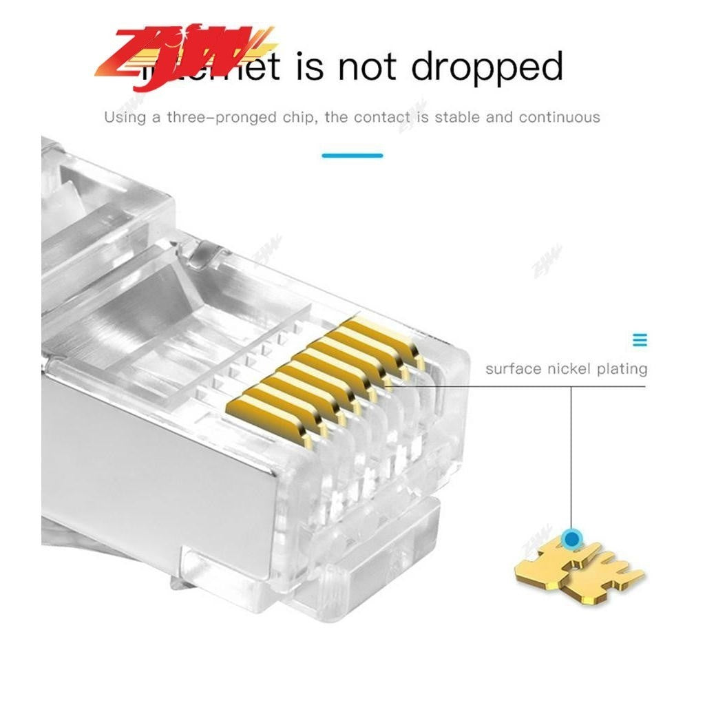 ZJW 100 Pcs  CAT5/CAT6 FTP RJ45 Pass Through connector  RJ45 Connector Cat5e Cat6 connector