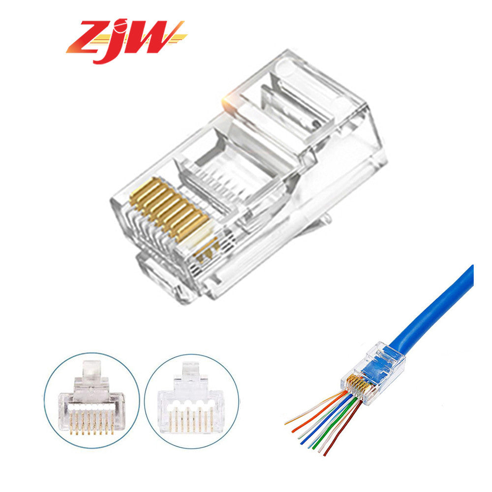 ZJW 100 Pcs  CAT5/CAT6 FTP RJ45 Pass Through connector  RJ45 Connector Cat5e Cat6 connector