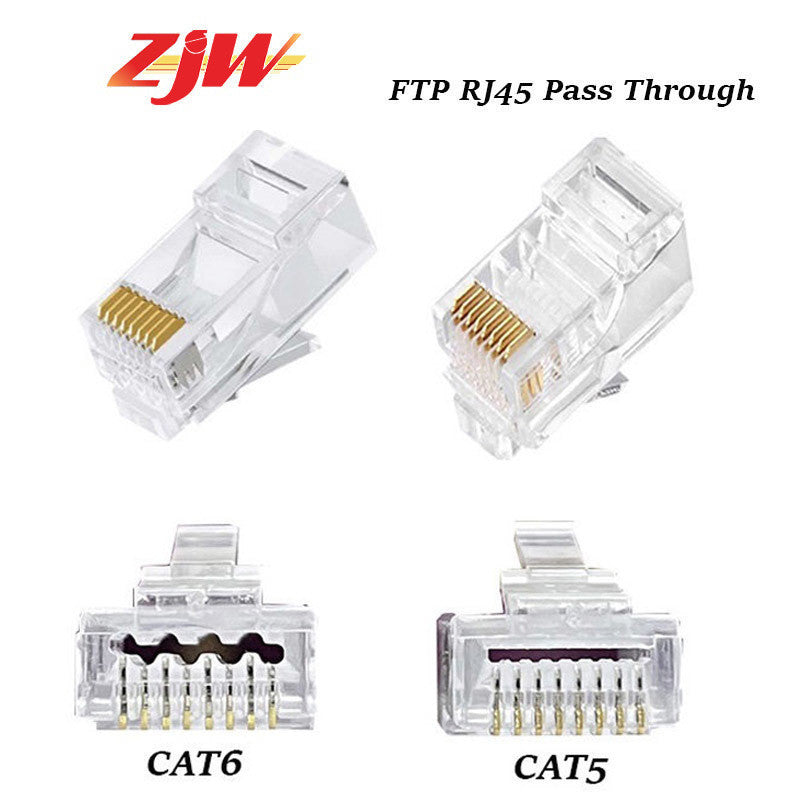 ZJW 100 Pcs  CAT5/CAT6 FTP RJ45 Pass Through connector  RJ45 Connector Cat5e Cat6 connector