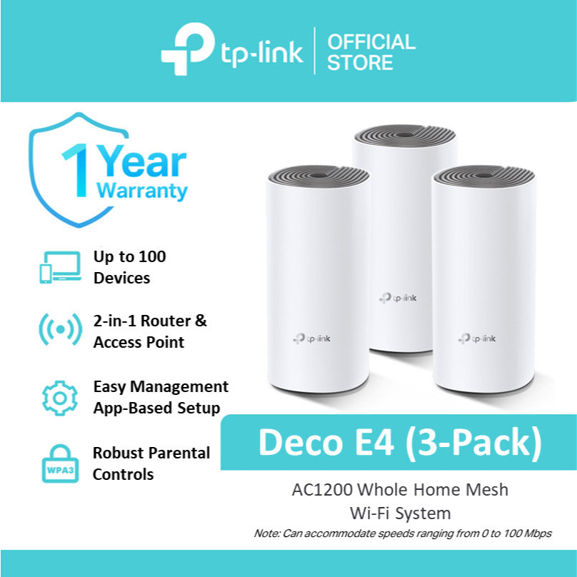 Deco E4 | AC1200 | Wi-Fi 5 | Dual Band | Whole Home Mesh | 0-100 Mbps WiFi Router