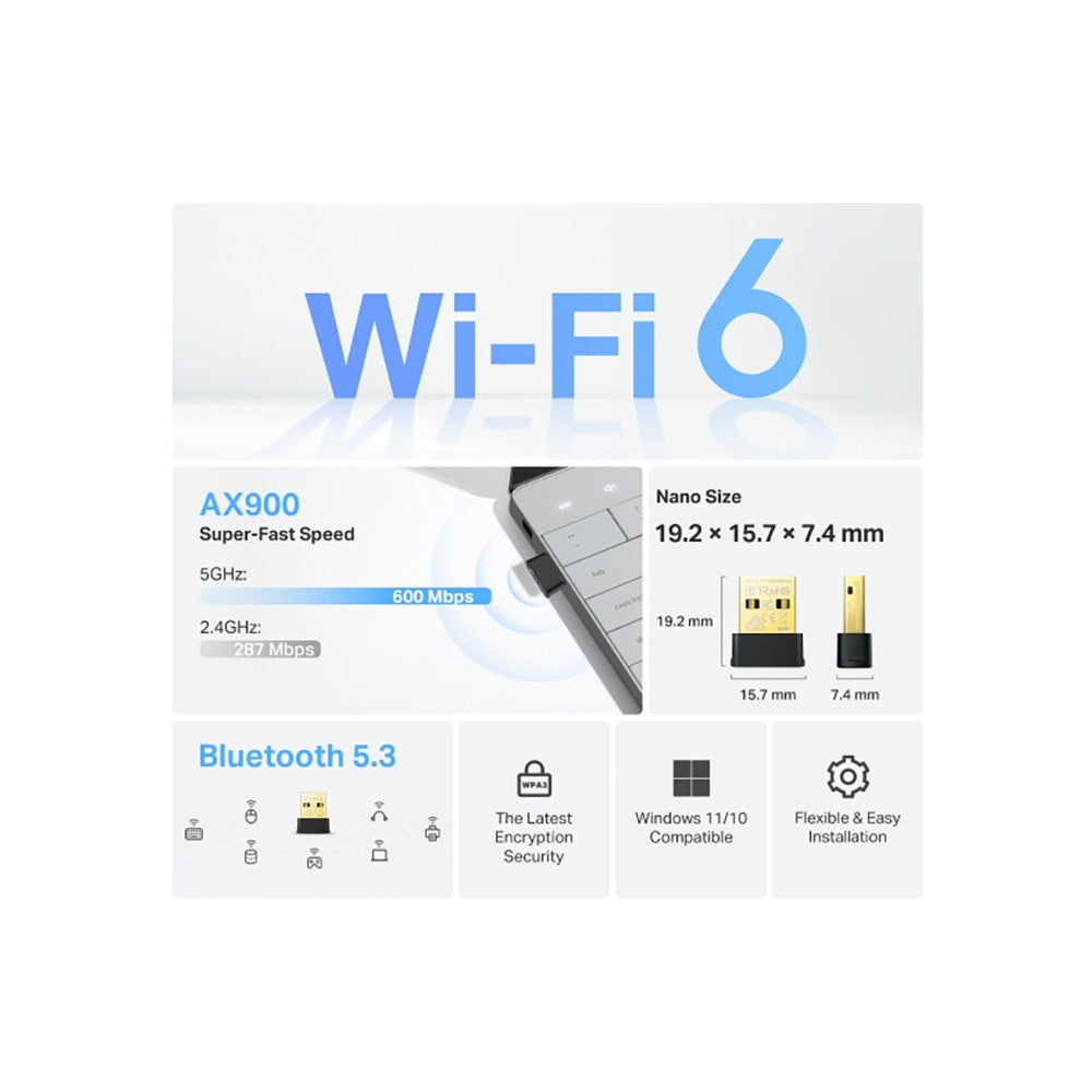 Archer TX10UB Nano | AX900 | Nano | Wi-Fi 6 | Bluetooth 5.3 | USB | Adapter