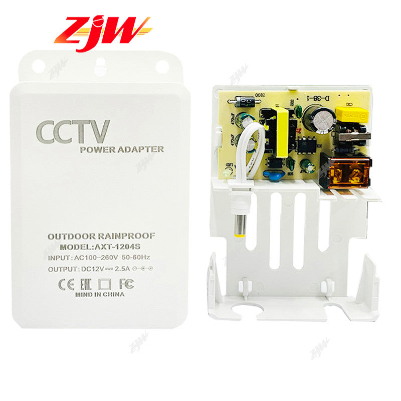 ZJW 12V 2.5A CCTV Security Cameras AC DC Power Supply Box Outdoor Waterproof  (White)