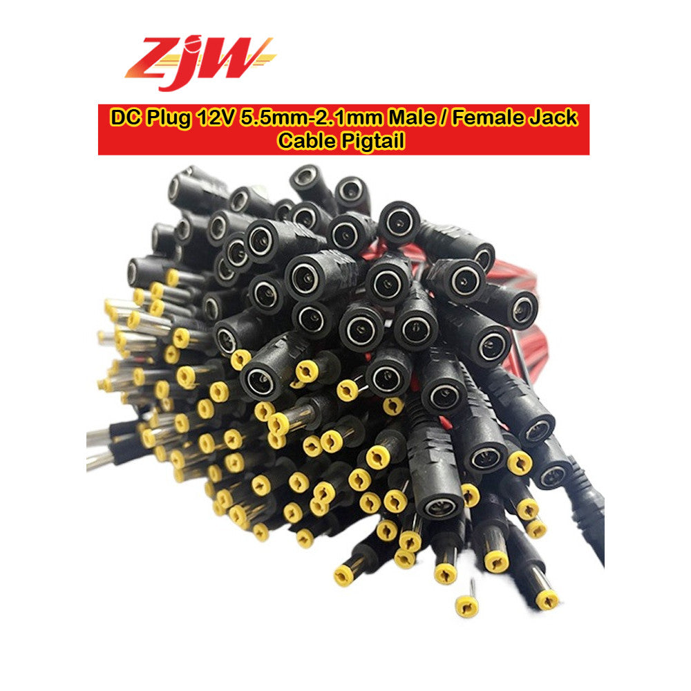 100pcs ZJW DC Plug 12V 5.5mm-2.1mm Male / Female Jack Cable Pigtail CCTV Power  Plug Connector