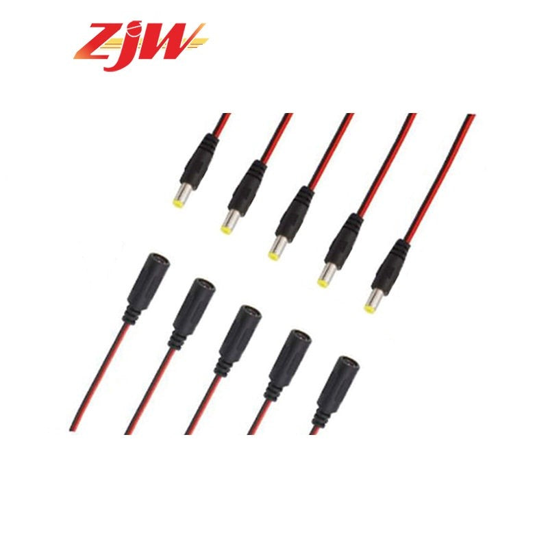 100pcs ZJW DC Plug 12V 5.5mm-2.1mm Male / Female Jack Cable Pigtail CCTV Power  Plug Connector