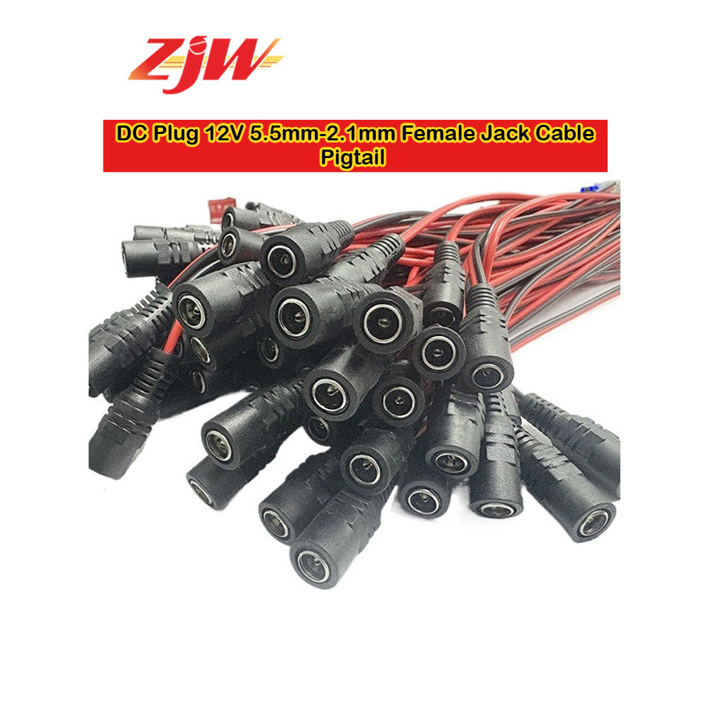 100pcs ZJW DC Plug 12V 5.5mm-2.1mm Male / Female Jack Cable Pigtail CCTV Power  Plug Connector