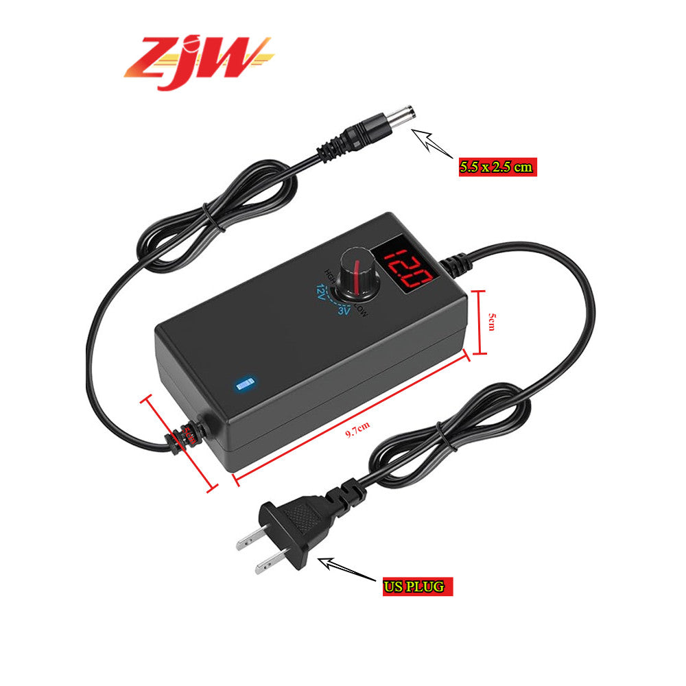 ZJW Adjustable LED Display 3V-12V 2A of voltage 3V 4.5V 5V 6V 7.5V 8V 9V 10V 12V 2A 24W Power Supply